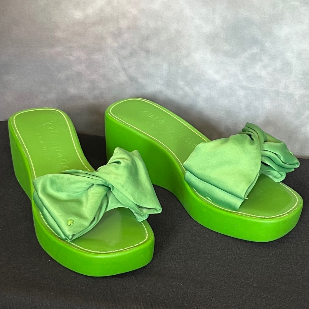 Kate Spade New York Bikini Platform Wedge Lime Green Platform Bow Detail‎ Size 7